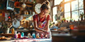 Being authentic in email shown with a small business owner in a shop painting