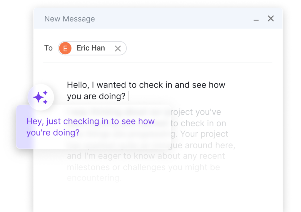 Wordtune showing an AI suggestion to humanize the text in the email to Eric Han