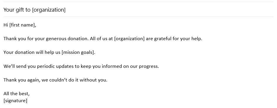 Fundraising email with just a few personalization tokens