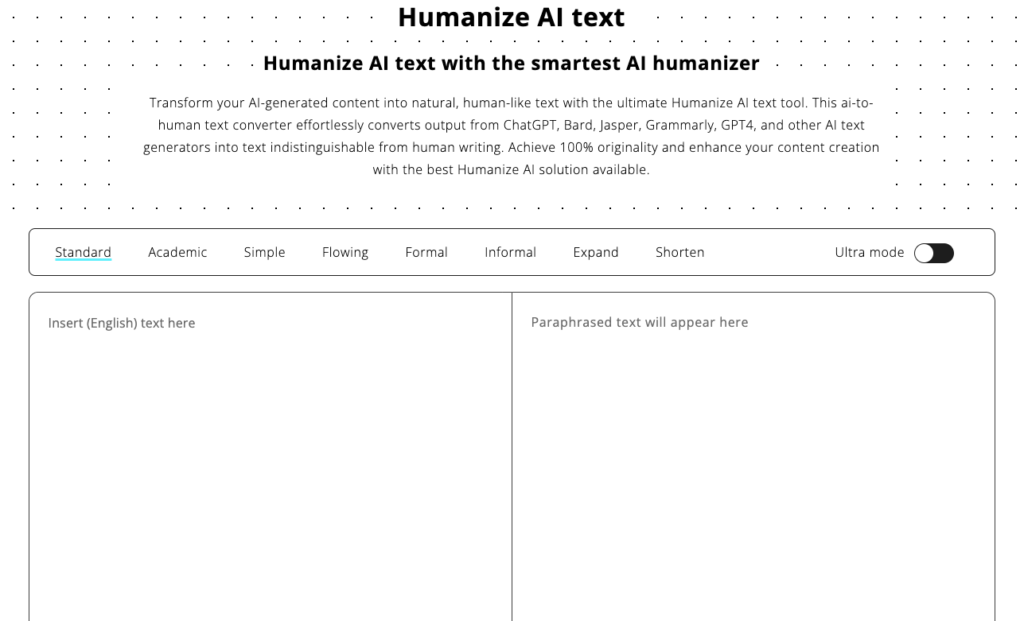 Humanize AI Text Free screenshot of website