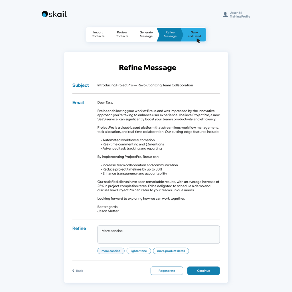 How to Send a Follow-Up Email After No Response - By creating a Skail email preview