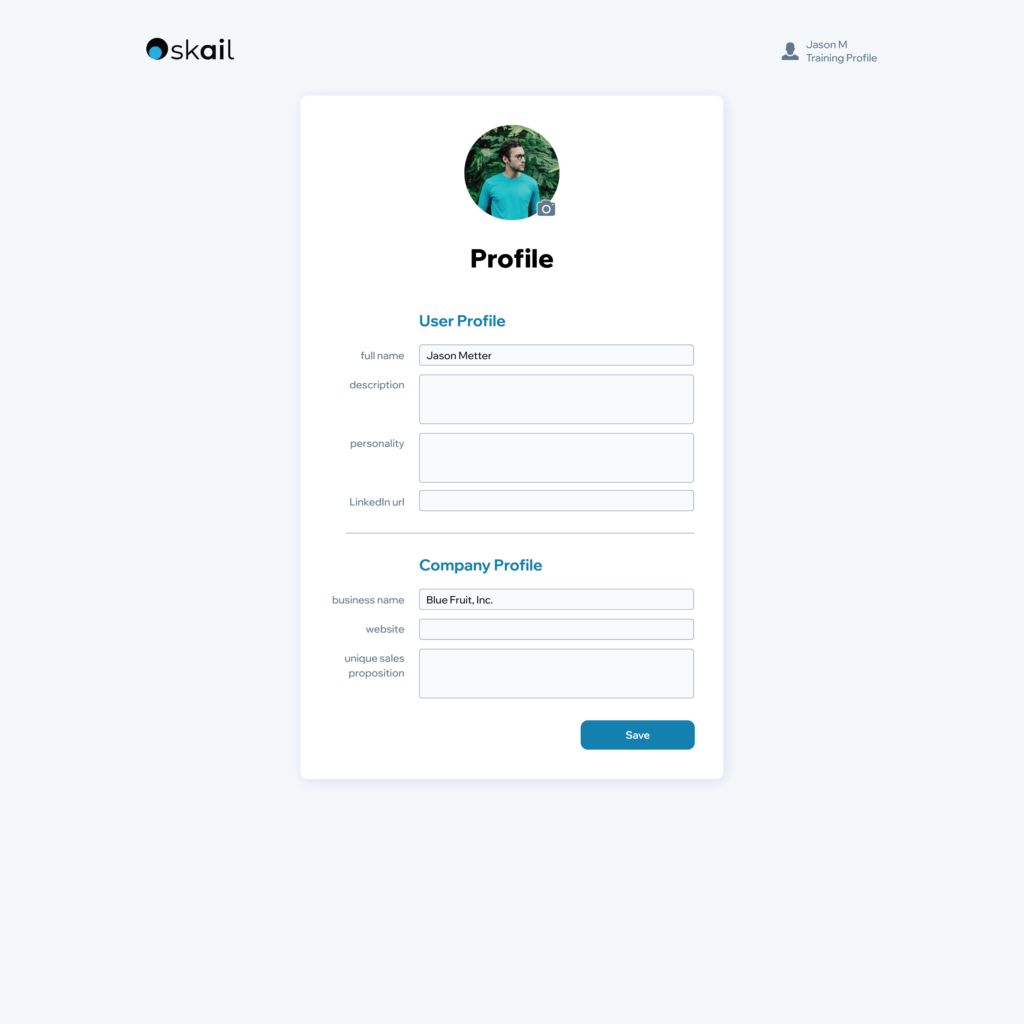 Profile creation in AI email Software Skail