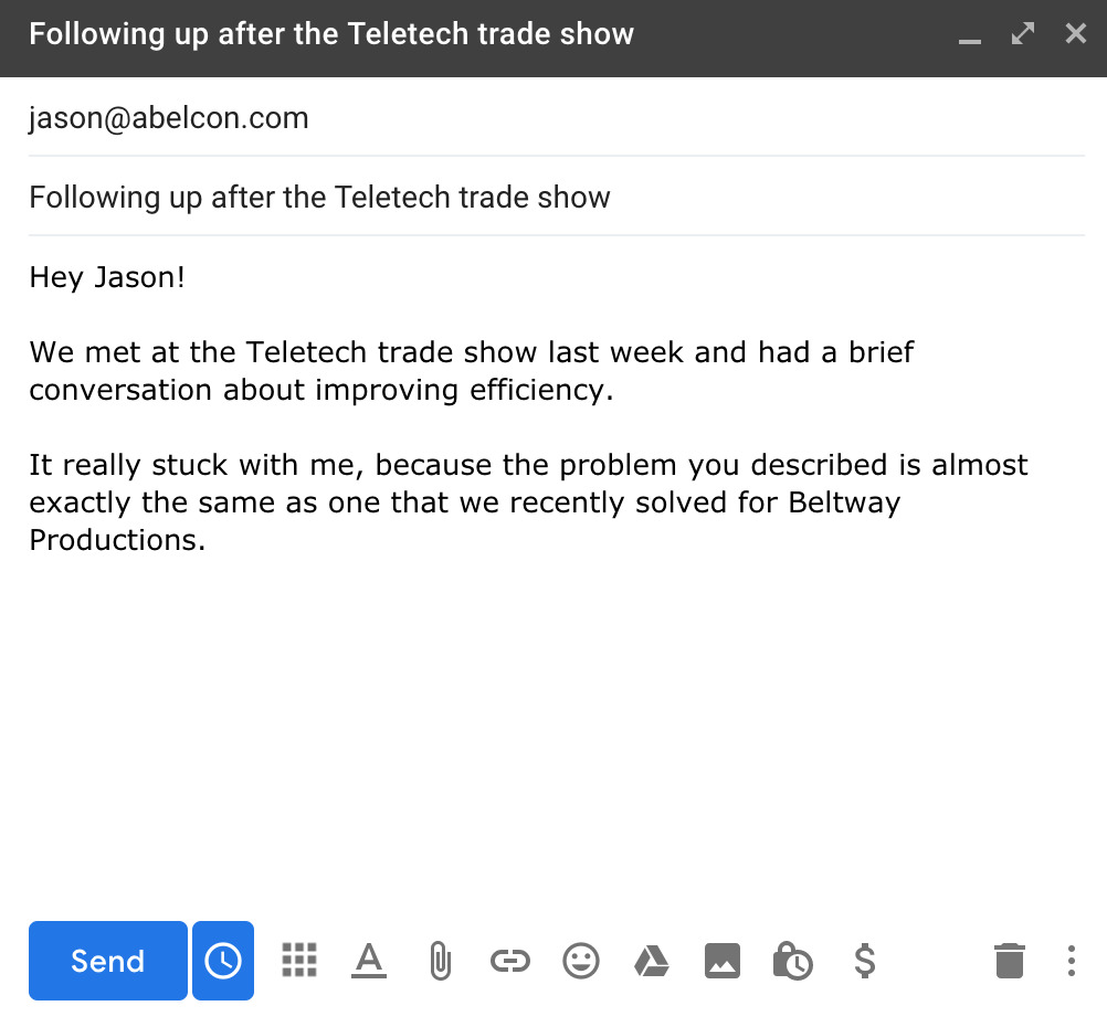 Trade show Follow-up Email that lacks personalization