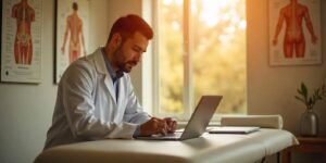 Chiropractic Email Marketing being shown with a chiropractor on a laptop