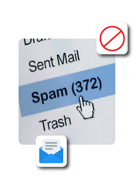 Paid for Spam email icon utilizing a SPAM inbox, email symbol and a do not pass icon