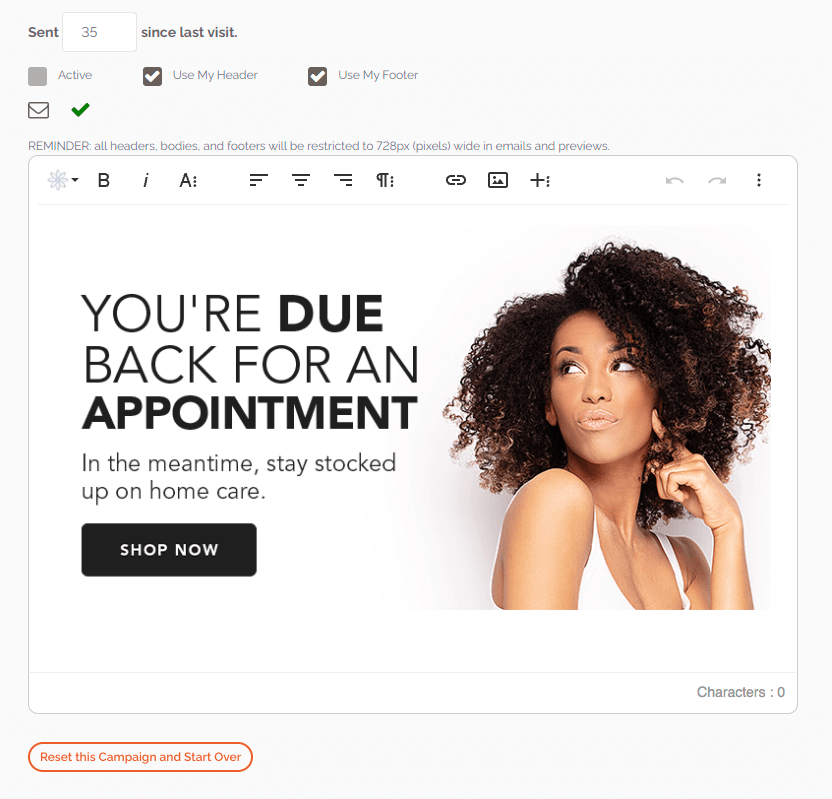 Spa and Salon Email marketing example for an appointment