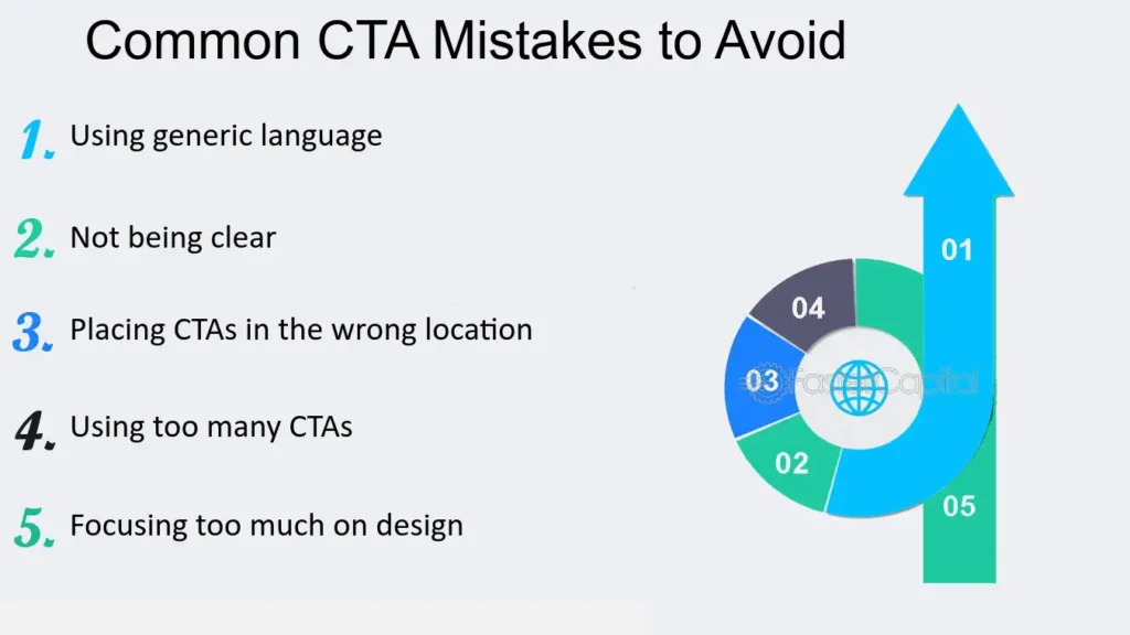 Common CTA mistakes - Generic messaging, Not being clear, wrong location, too many CTAs, focusing too much on design.