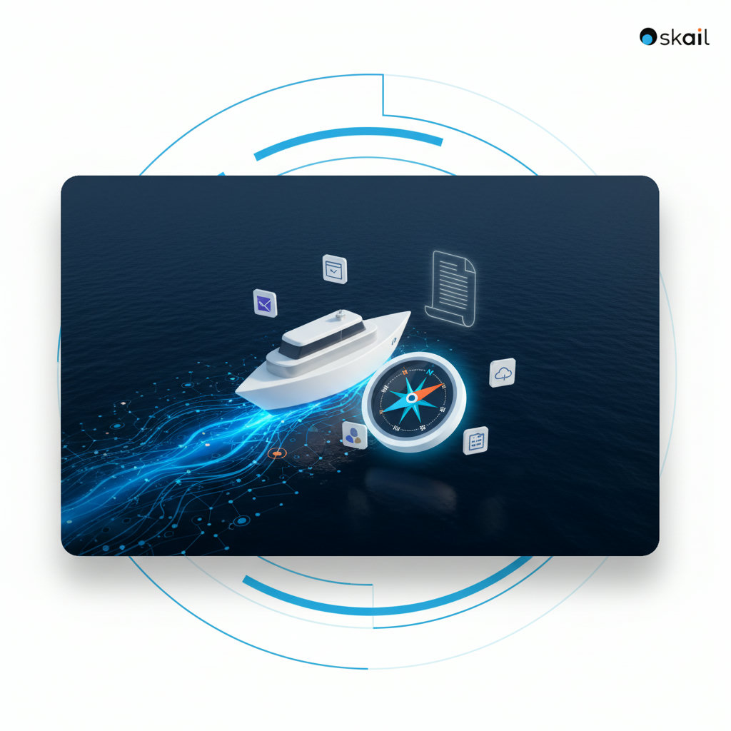 A compass guiding a ship through a vast ocean, symbolizing an outline as a strategic guide in content creation.