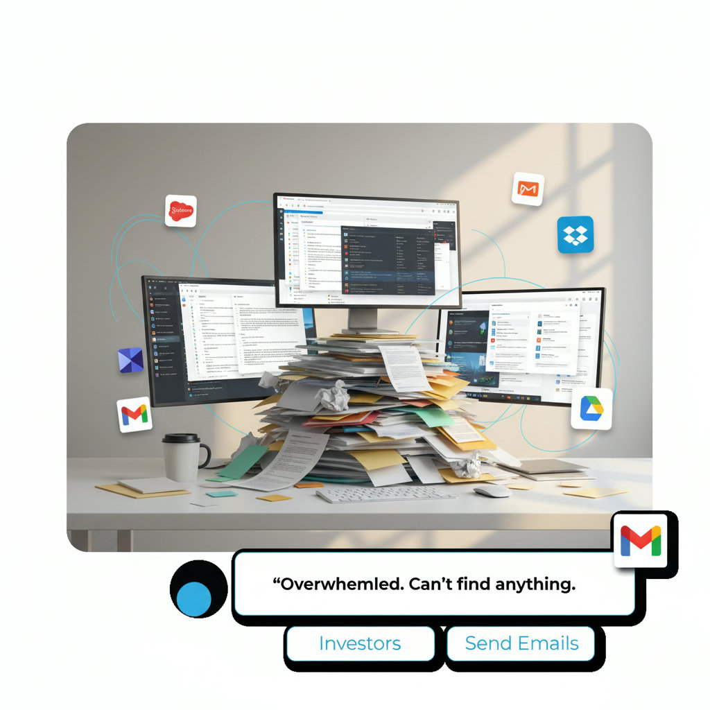 An image illustrating the concept of content chaos, perhaps with scattered documents, disorganized files, and overflowing inboxes, representing the 'struggle' mentioned in the text.