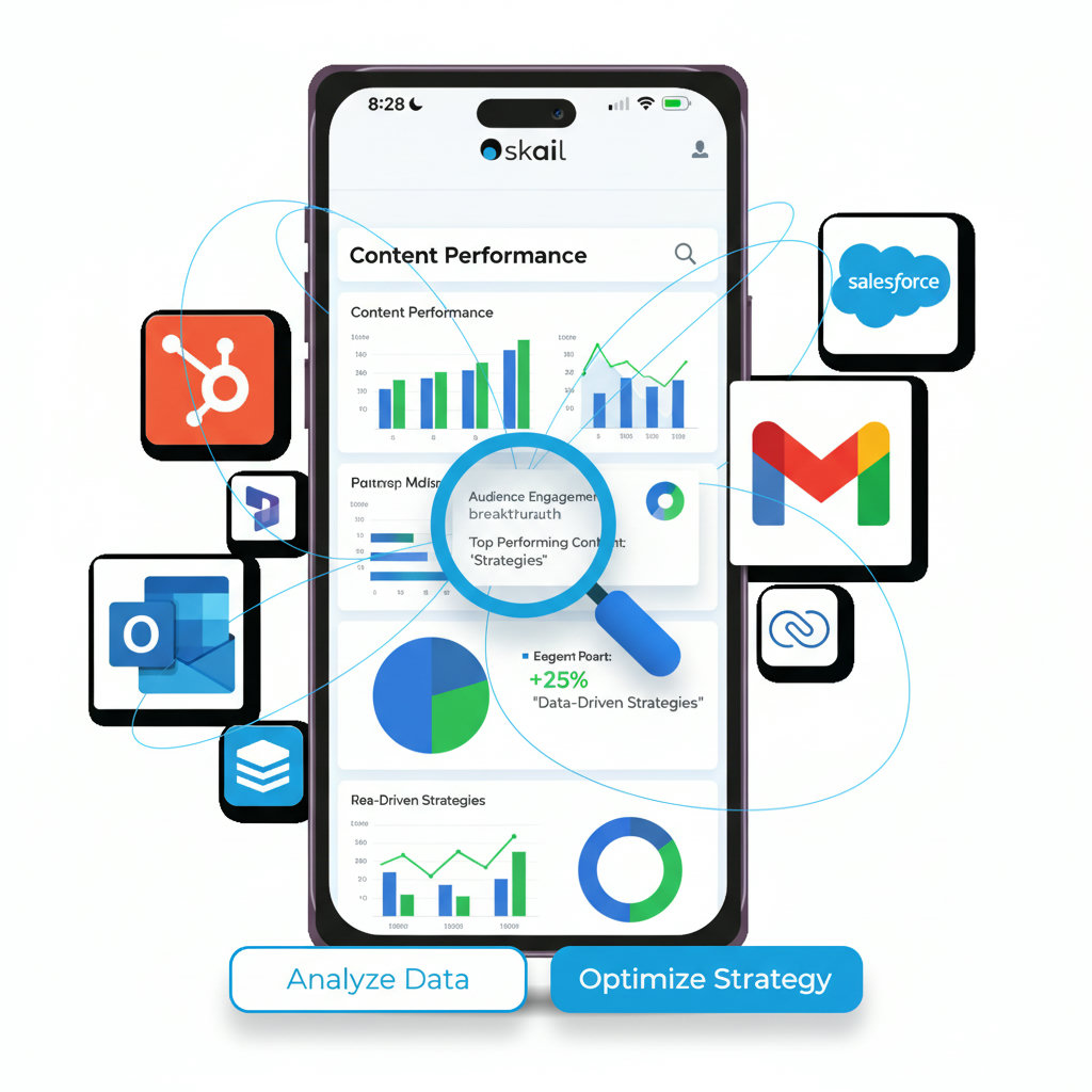 A graphic illustrating data-driven insights, with charts, graphs, and perhaps a magnifying glass over content performance metrics, symbolizing how content hub software helps in understanding what resonates with the audience and optimizing strategies.