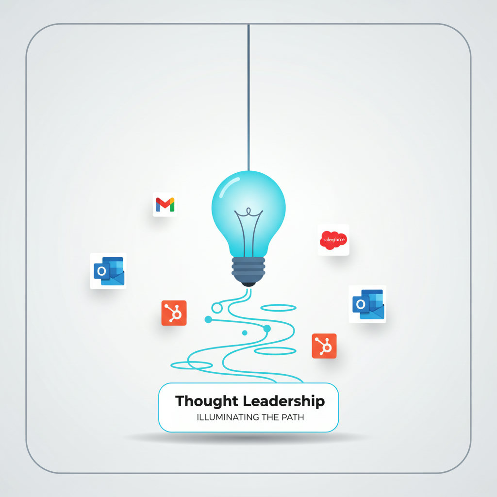 An image illustrating the concept of 'thought leadership marketing' with a minimalist aesthetic. This could involve a single, clear lightbulb illuminating a path amidst a simplified, clean background, symbolizing clear ideas leading the way. The overall impression should be modern, sophisticated, and uncluttered.