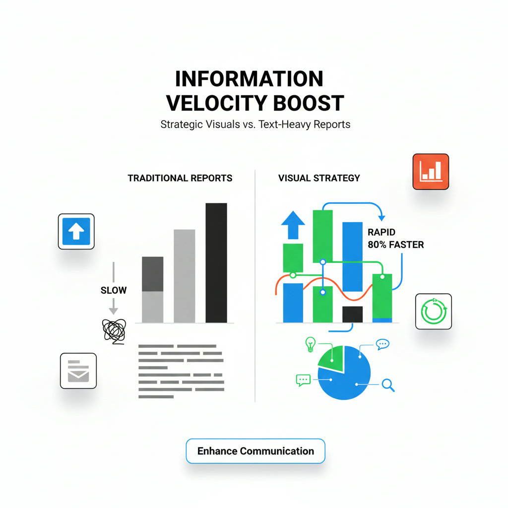 A single, high-quality, and impactful chart or infographic cleanly communicating complex data, symbolizing how strategic visuals can replace verbose explanations and enhance understanding.