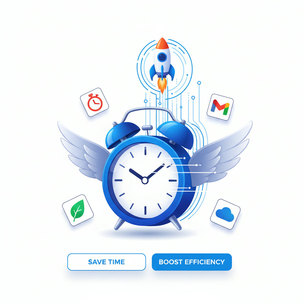 An image illustrating a clock with wings or a rocket, symbolizing the rapid passage of time and the desire to save it. This visually represents the common struggle with time management in business and the aspiration for efficiency.