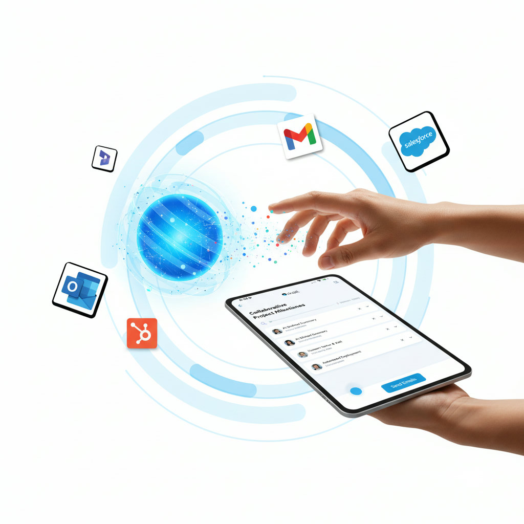 A visually striking representation of a human and an AI collaborating harmoniously, perhaps with a human hand 