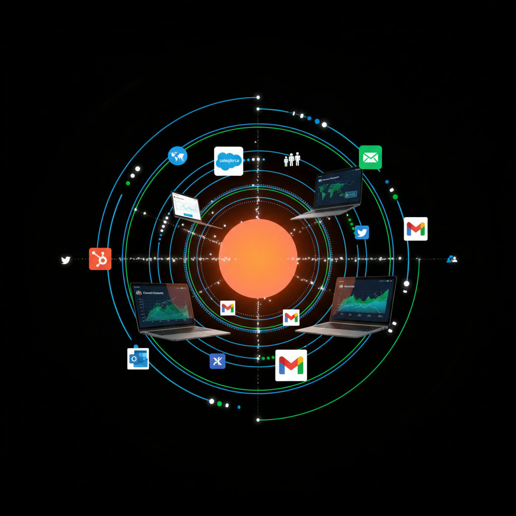 An image illustrating the concept of 'digital resonance,' perhaps showing a message or idea emanating from a central point and expanding outwards through various digital channels like social media icons, interconnected devices, and a network of people spreading the message.