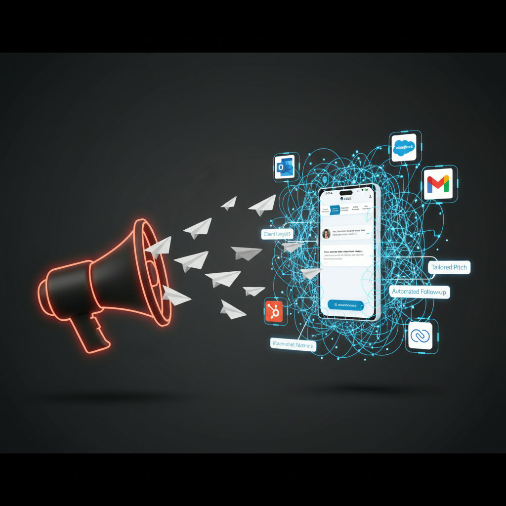 An abstract visualization representing the evolution from generic, one-size-fits-all communication (perhaps depicted as a megaphone or mass broadcast) to highly personalized AI-powered communication (shown as intricate, tailored connections or a bespoke message).