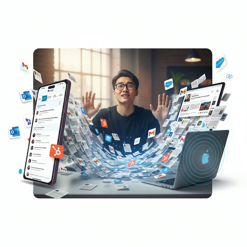 An image illustrating an overflowing flood of digital content (emails, social media posts, articles) consuming individuals, emphasizing the concept of 'digital deluge' and content overload.