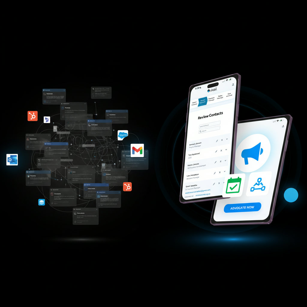 An image that visually represents “the philosophy of less” in advocacy. This could be a clean, minimalist design with essential tools highlighted, contrasting with a cluttered, complex interface, emphasizing clarity and efficiency.
