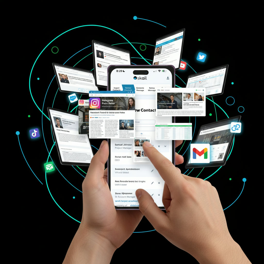 A person with a very short attention span, quickly swiping through a barrage of digital content on a smartphone or tablet, with multiple unfinished tabs open in the background, illustrating shrinking attention spans and content overload.