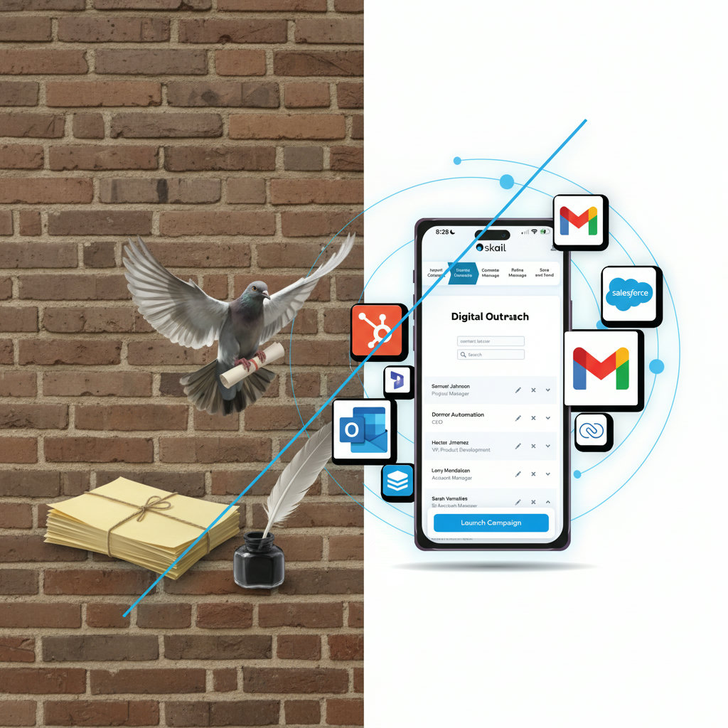 A visually striking representation of how traditional, outdated methods of non-profit outreach (like carrier pigeons or stacks of paper) are being replaced by modern digital strategies. This could involve showing a clear contrast between old and new methods, perhaps with a digital interface at the forefront.