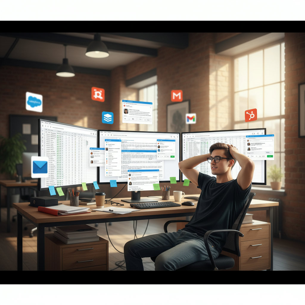 A visual representation of the concept of 'time-consuming personalization,' perhaps showing someone laboriously sifting through piles of information or staring at multiple screens, looking overwhelmed.