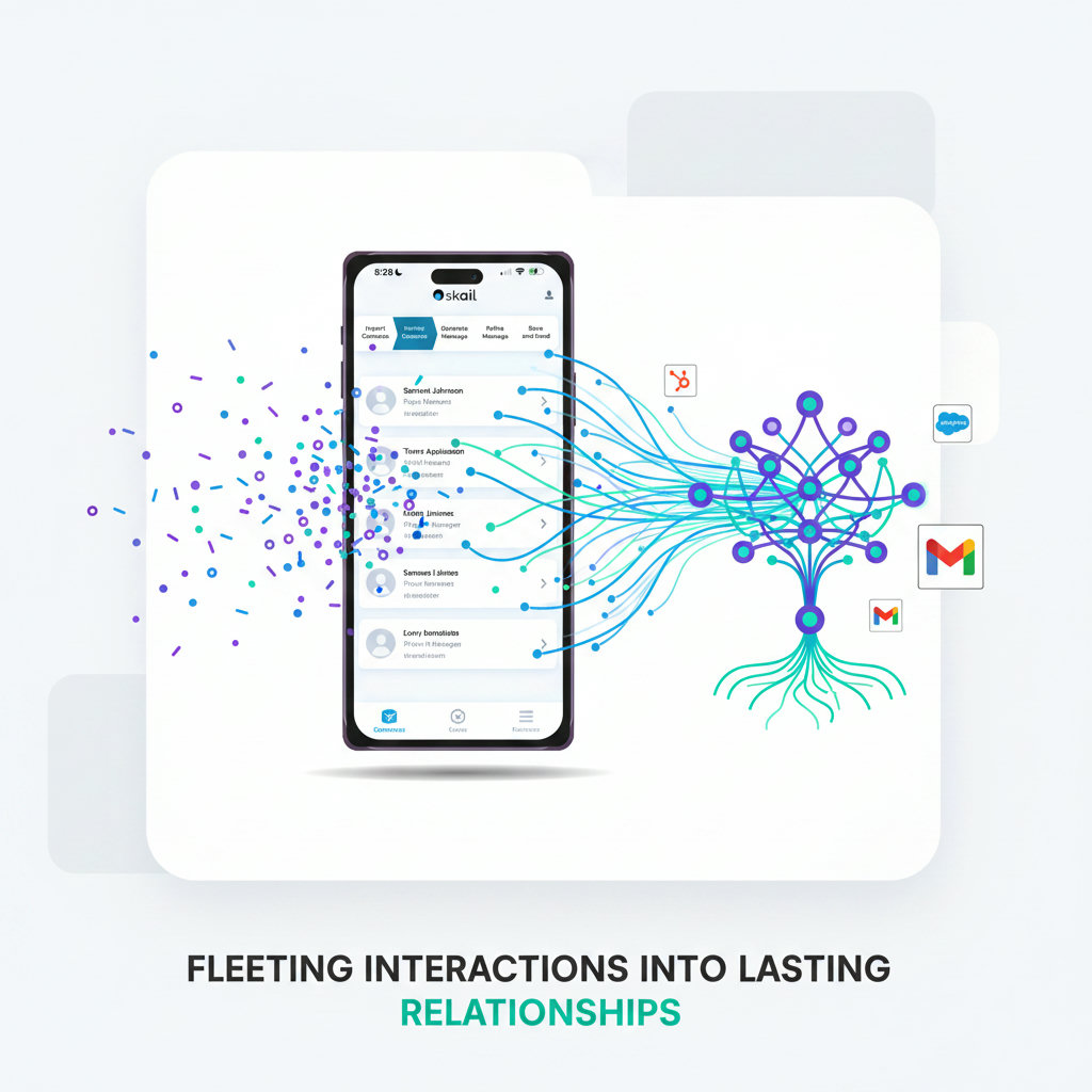 An image symbolizing the transformation of 'Fleeting Interactions into Lasting Relationships' on social media, perhaps showing a series of small, disconnected dots gradually forming a strong, interconnected network or a plant growing from a seed.