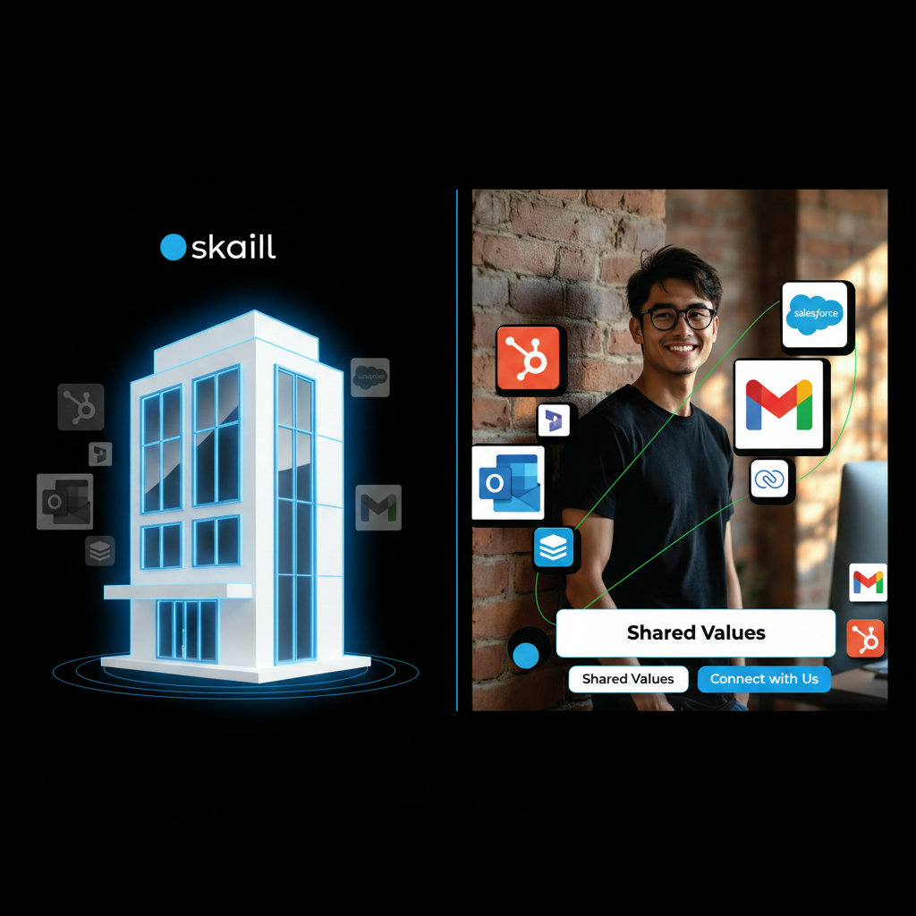 A split image or a sequential image showing the transformation of a brand from a mere product/service provider to a trusted entity. The first part could show a brand's facade, and the second part reveals the genuine, human elements and shared values beneath.