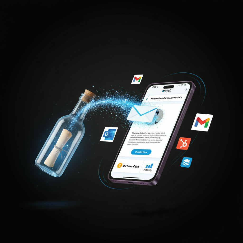 An image illustrating the concept of email marketing as a direct and personal form of communication, perhaps showing an open letter or a message in a bottle evolving into a sleek, personalized email in an inbox, highlighting its cost-effectiveness and scalability for non-profits.