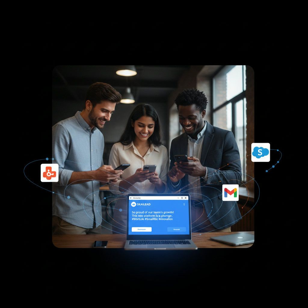 Employees of a small business acting as 'micro-influencers,' passionately sharing their positive experiences with the brand across their personal networks. This should illustrate authentic, genuine promotion, not forced advertising.