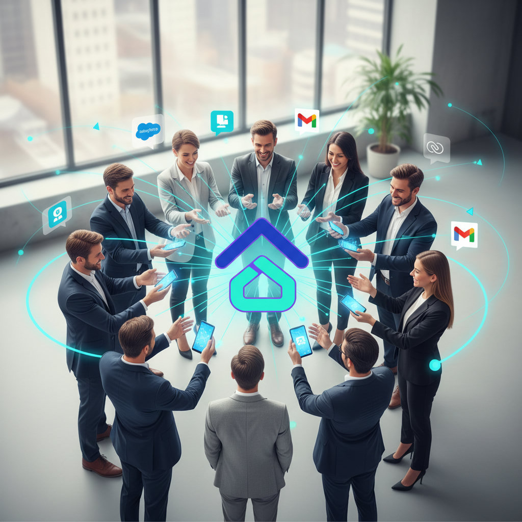 A visual metaphor for advocacy, showing a diverse group of people (supporters, volunteers, employees) gathered around a central cause or mission, represented by a strong, positive symbol. They are actively amplifying the message, with elements like speech bubbles, raised hands, or shared content, symbolizing collective action and support.