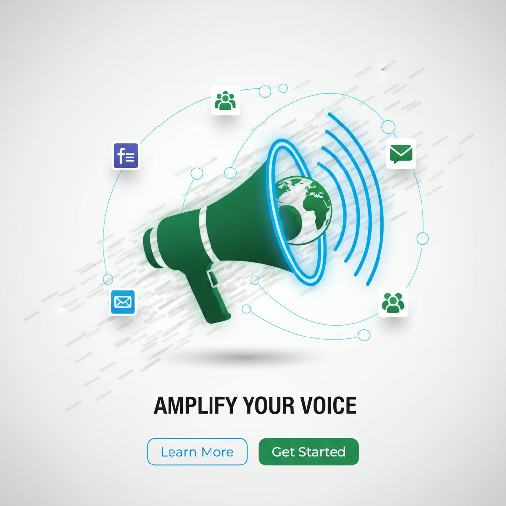 An image illustrating a non-profit advocacy platform as a central hub or a megaphone, amplifying the message of a non-profit organization. It should convey cutting through digital noise and reaching a wider audience effectively.