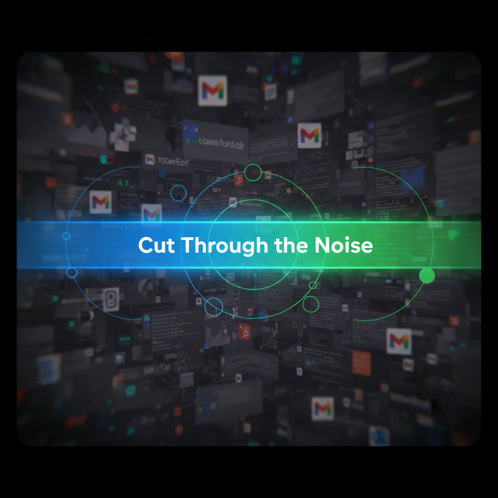 An image symbolizing 'cutting through the noise' in content strategy. This could be a clear, focused beam of light or a crisp message emerging from a cluttered, blurry, or chaotic background of digital information.
