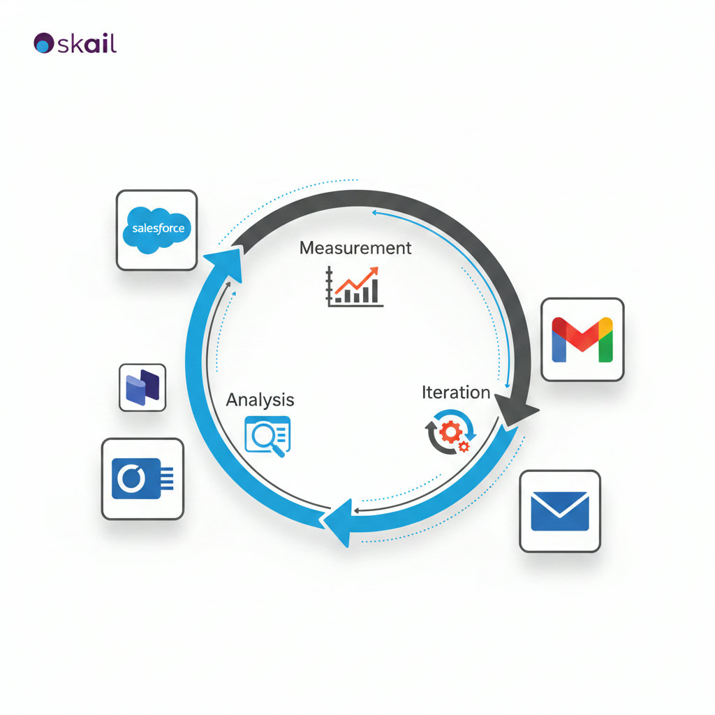A feedback loop visual, like a circular arrow diagram, showing stages of 'Measurement', 'Analysis', and 'Iteration' with data flowing in and out, emphasizing continuous improvement and adaptation in content strategy.
