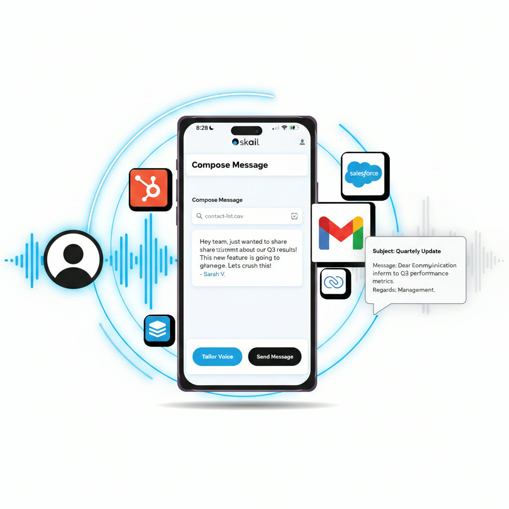 A visual representation of an employee's personal voice, perhaps as a unique soundwave or a personalized avatar, effectively sharing a brand message that is tailored to their style, contrasting with generic corporate messages.