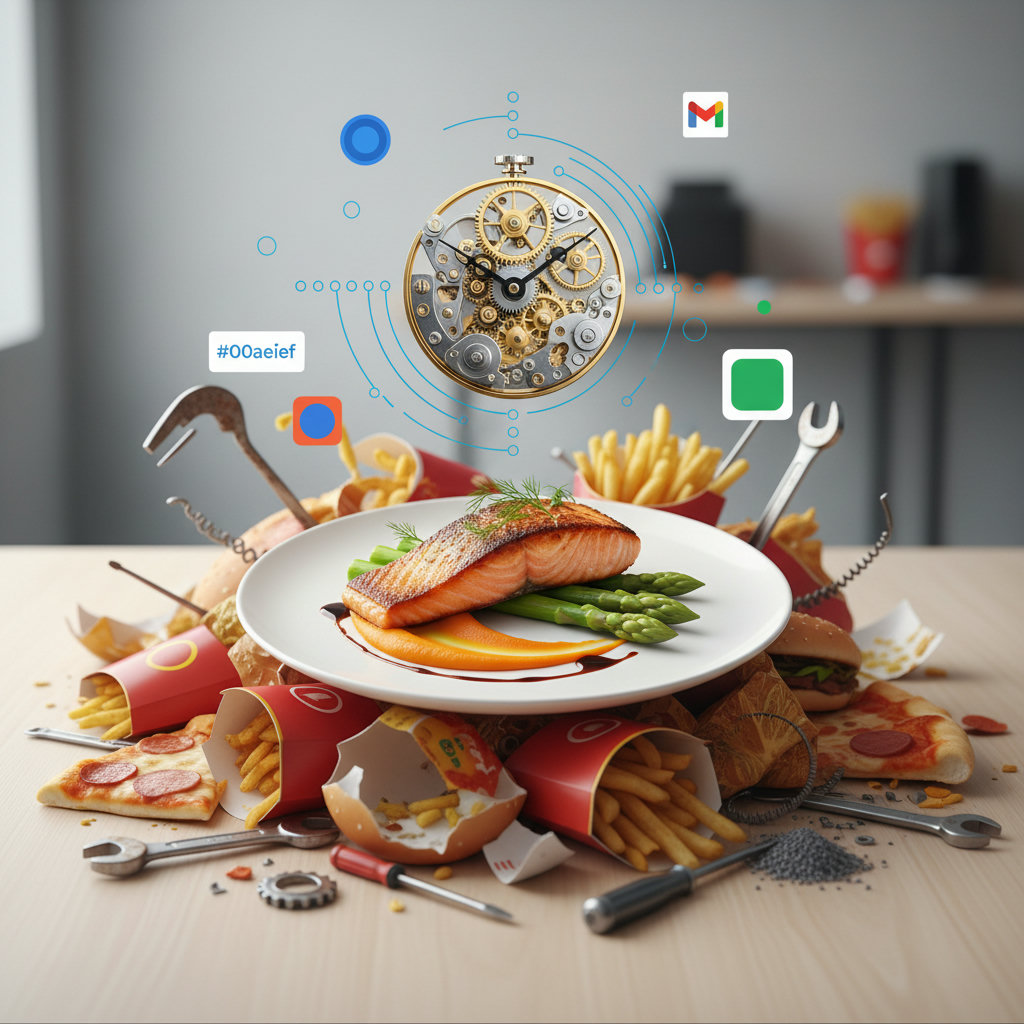 A single, well-crafted, gourmet meal or a finely tuned, precise mechanism standing out amongst a pile of generic fast food items or scattered, broken tools.